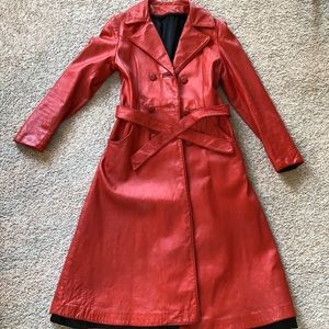 Vintage red leather trench coat